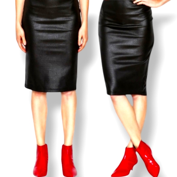 🛑BOGO 🆕Classic Vegan Leather Midi Skirt - Picture 2 of 12